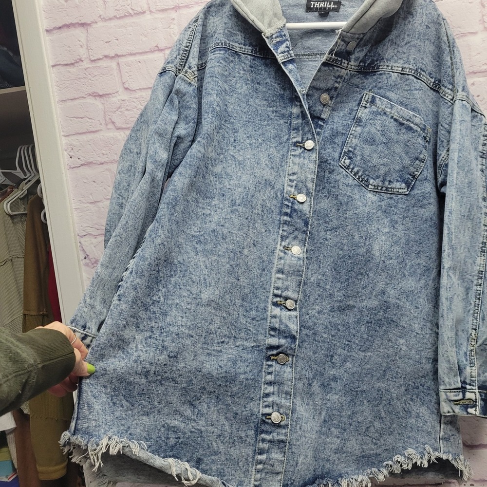 Thrill Jeans Denim Hoodie Shirt Jacket Womens 3X Distressed Grunge Streetwear - Picture 6 of 9